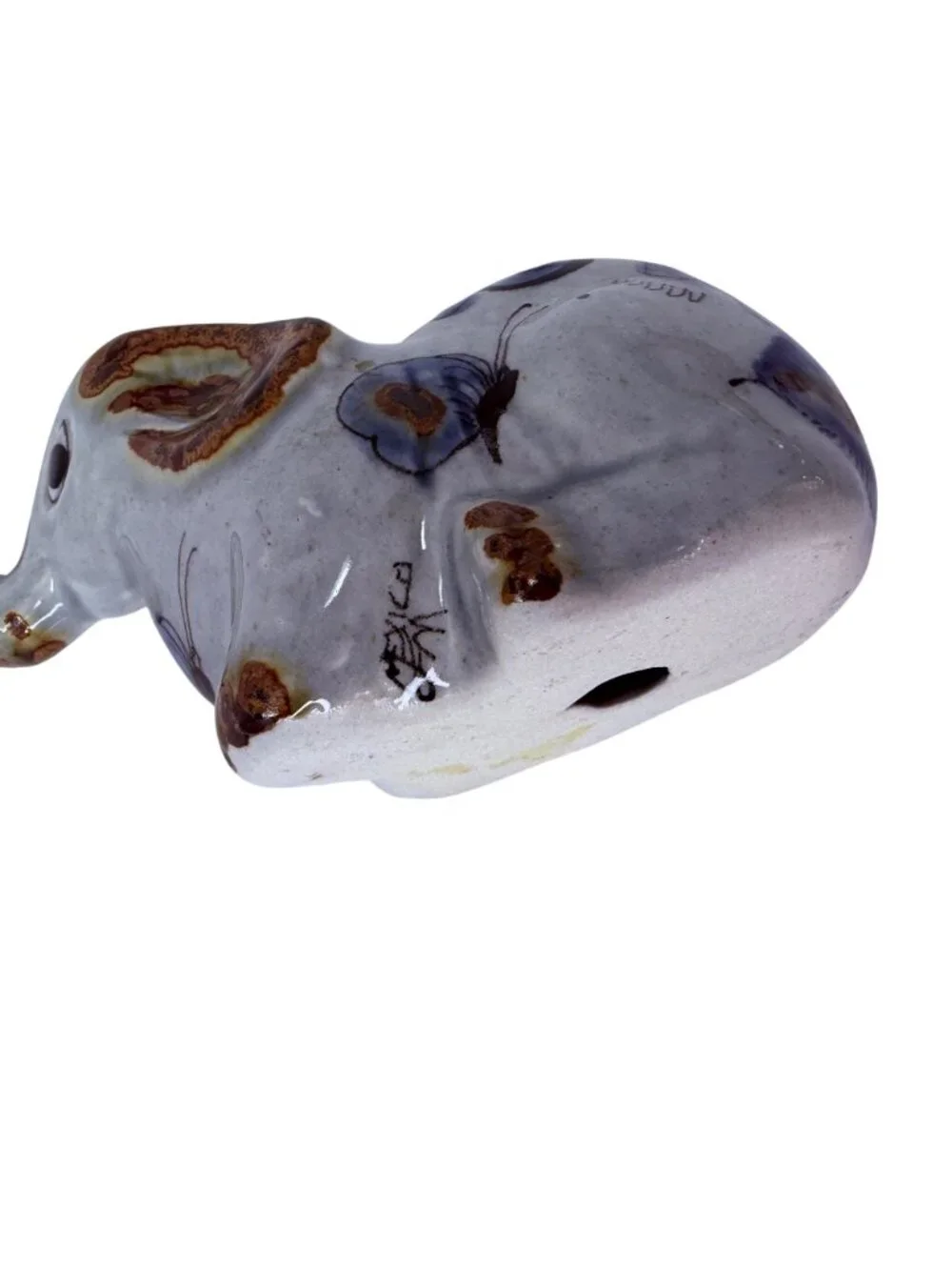 Vintage Mexican Tonala Pottery Elephant Figurine Hand Painted 1980s
